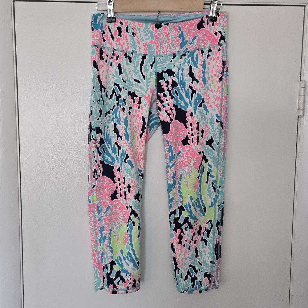 Lilly Pulitzer Luxletic Leggings Size Medium Pink And Blue Coral Print
